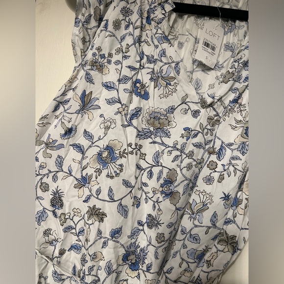 🆕 NWT LOFT Women's Ruffled Short Sleeve Floral Dress Midi Length White/Blue - Picture 11 of 11
